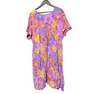 CW Classics Women 1X Pink Floral Babydoll Midi Dress Tiered Ruffle Short Sleeve